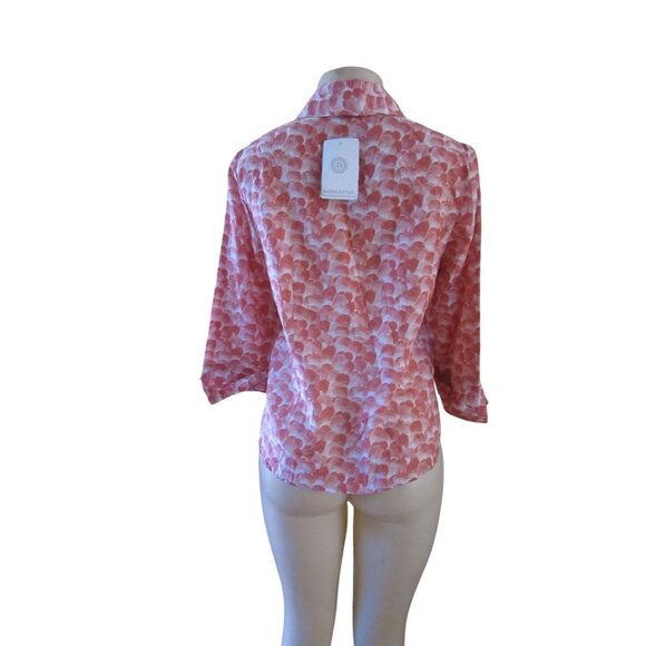 Vintage New w Tags Doncaster Salmon & White Cotton Silk Button-Up Blouse Sz 8 - Picture 6 of 8
